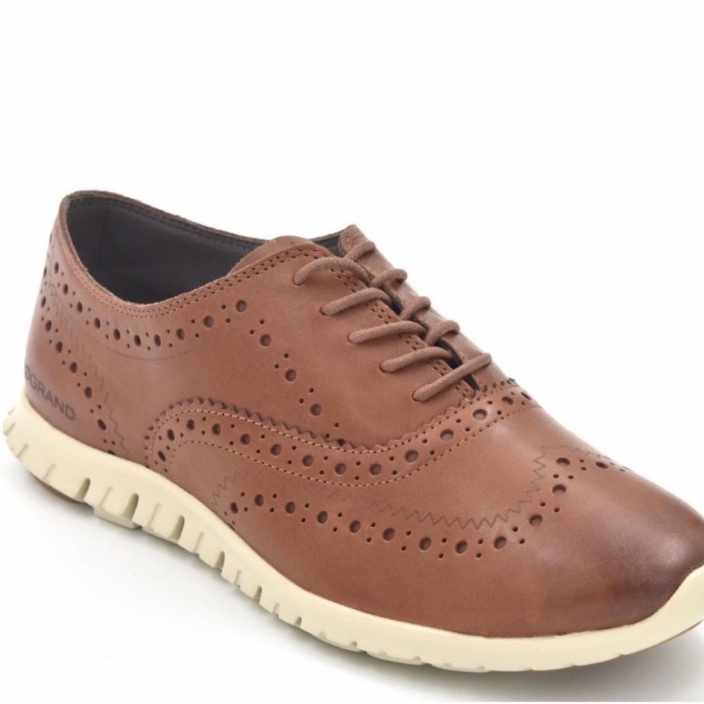 Cole Haan Zerogrand Brown Leather Wingtip Derby with Cream Sole